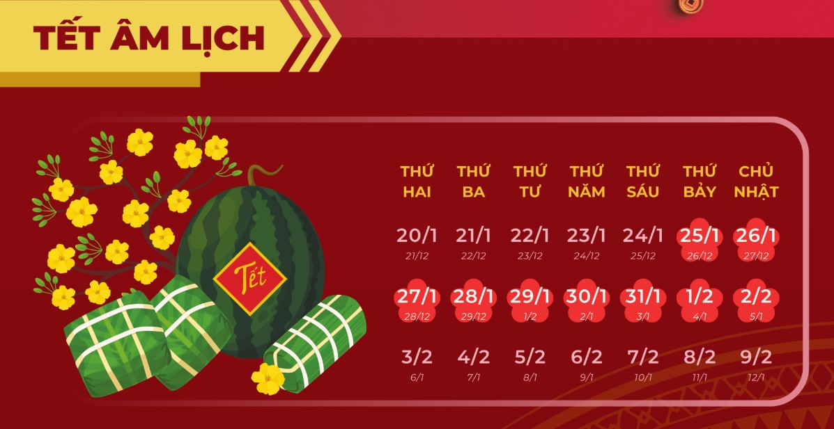 lịch nghỉ tết nguyên đán 2025